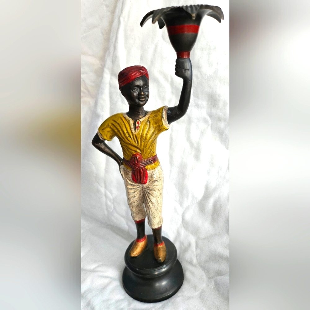 Antique, Blackamoore, Austrian Gold Bronze Candlestick. 11" H x 3" W